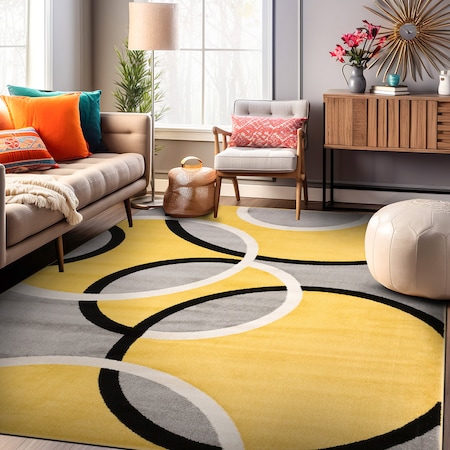 World Rug Gallery Contemporary Abstract Circles Area Rug 3'3'' x 5' Yellow 368YELLOW3X5